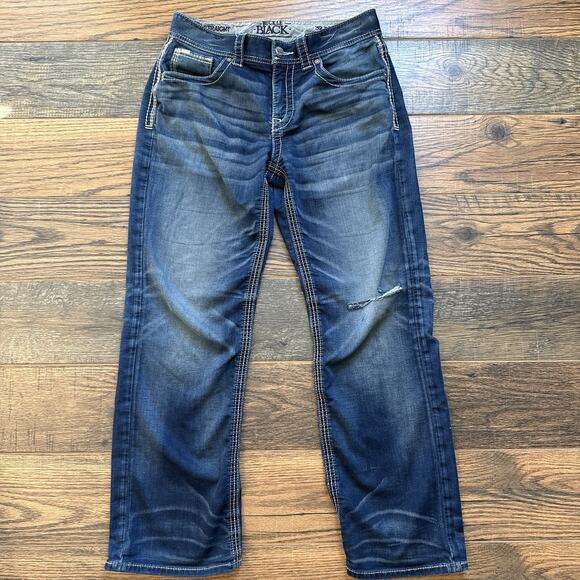 Buckle Black 11 Straight Jeans 32x32 Medium Wash Distressed Flap Pockets - Picture 1 of 13